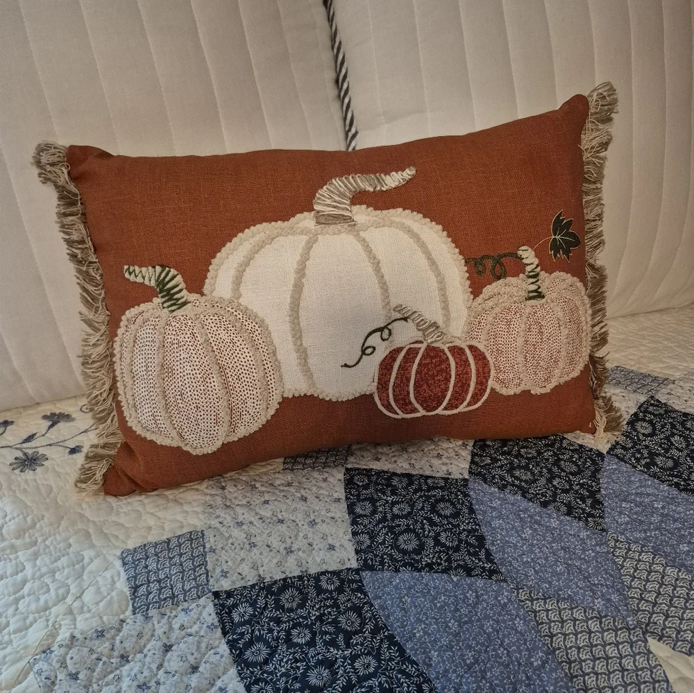 New Embroidered Pumkin Decortive Rectangle Throw Pillow